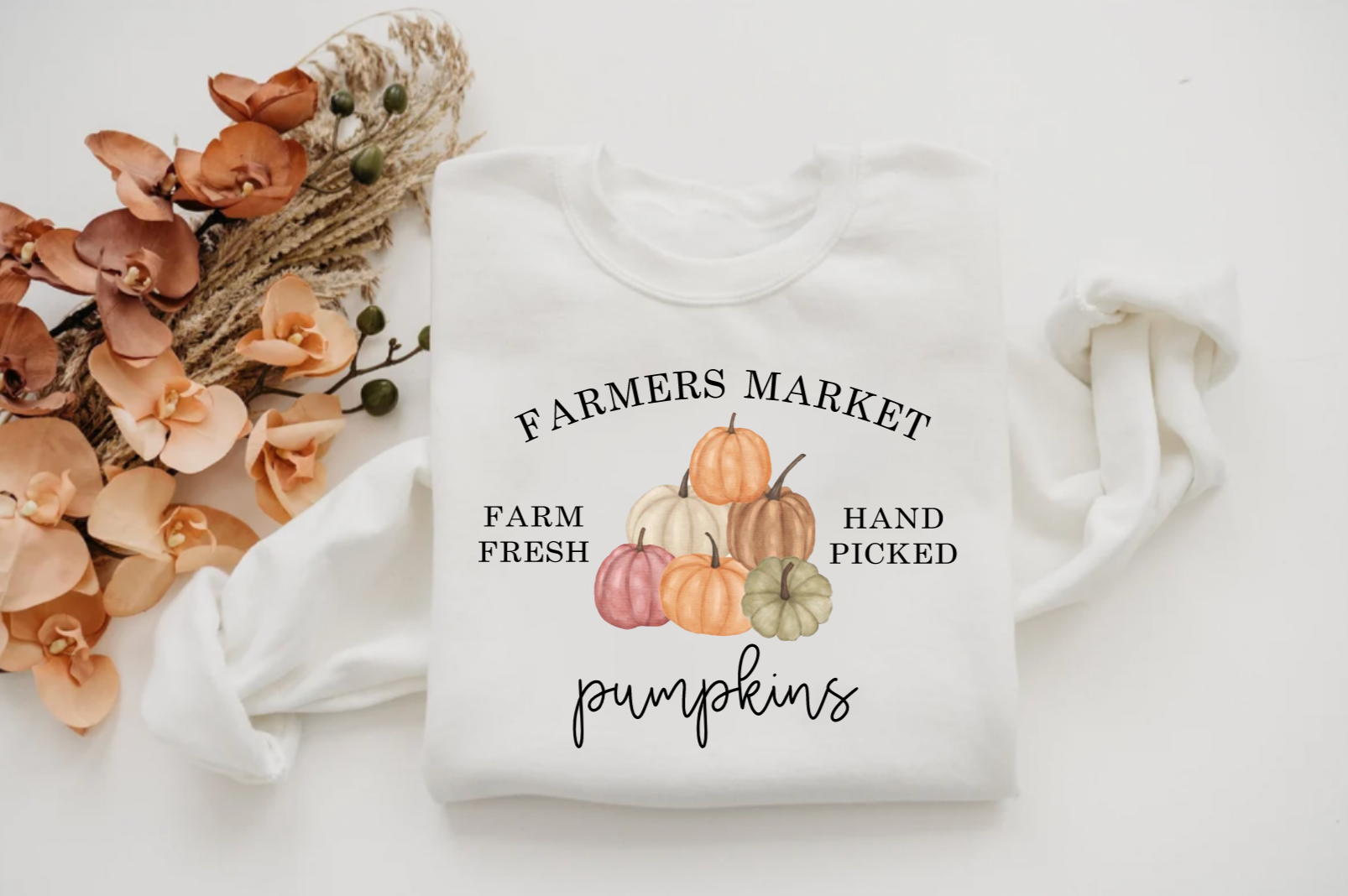Farmers Market Pumpkin Fall White Crewneck