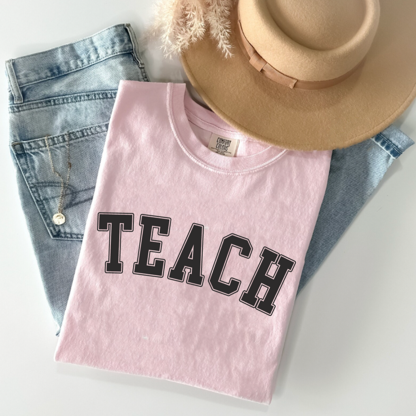 Light Pink and Black TEACH Tee
