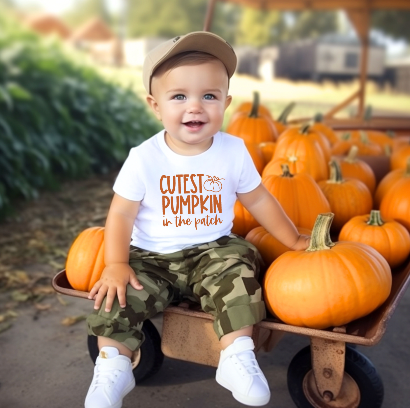 Cutest Pumpkin In the Patch White and Burnt Orange Shirt for Toddlers