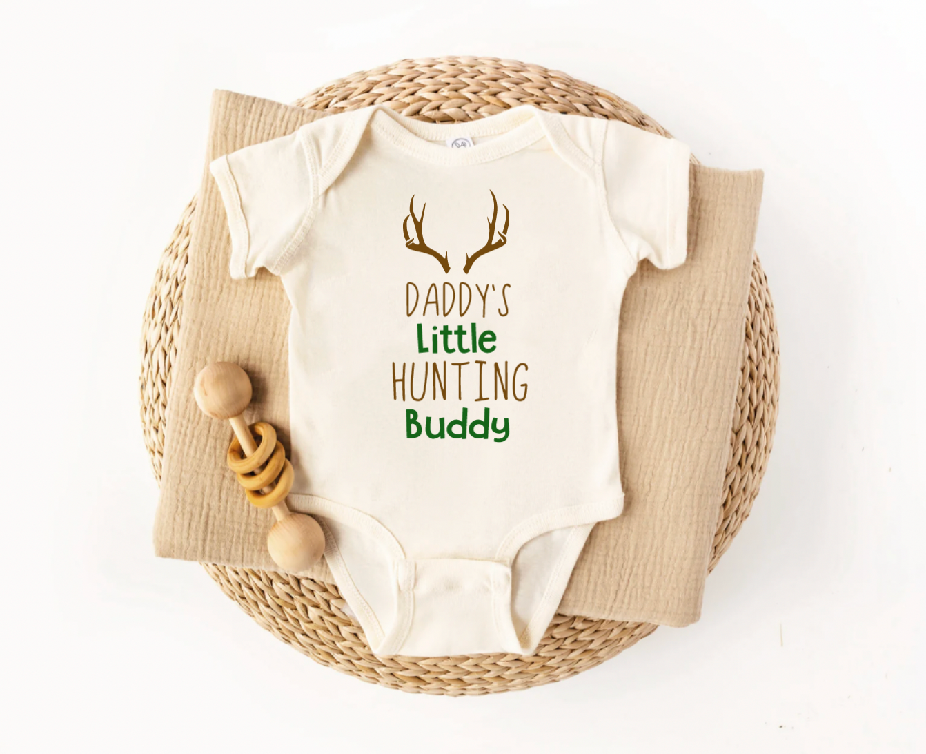 Dad's Little Hunting Buddy Natural Long Sleeve Bodysuit for Babies