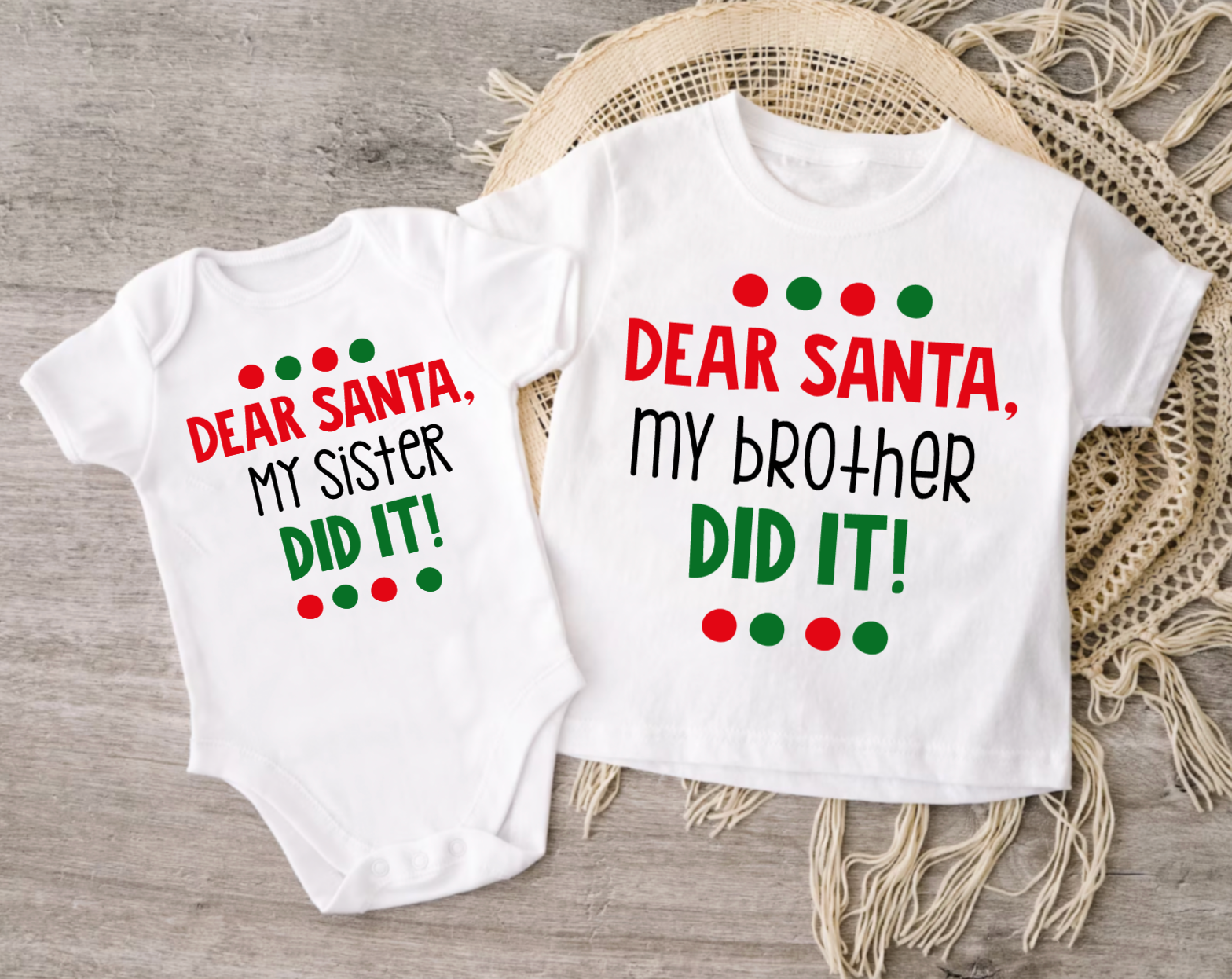Dear Santa Matching Sibling Christmas Shirts for Babies, Toddlers, and Kids