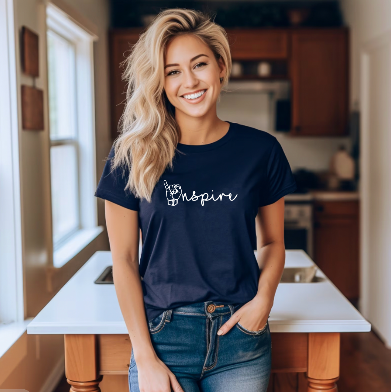 Inspire Sign Language Navy Blue Tee