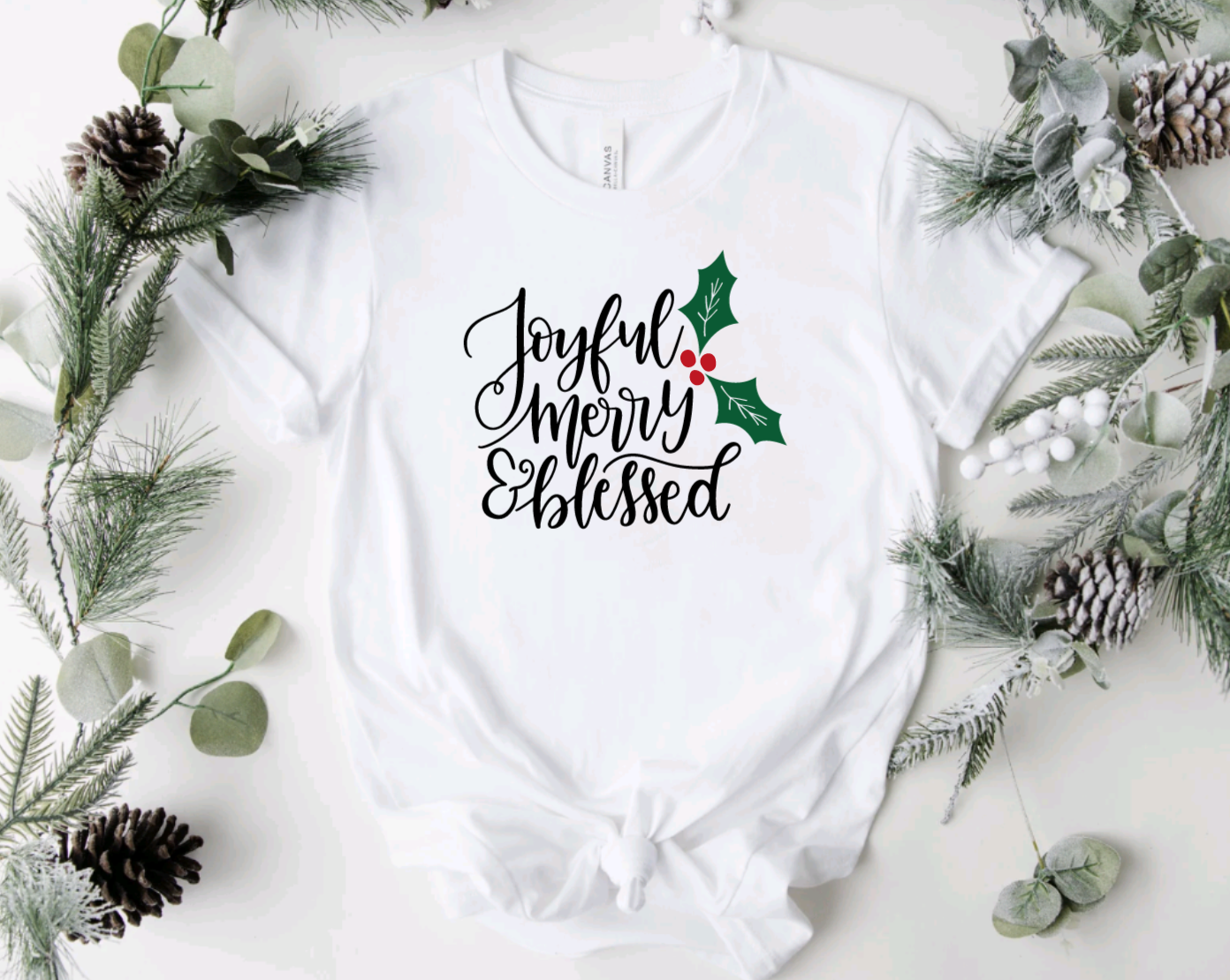 Joyful Merry Blessed White Christmas Tee