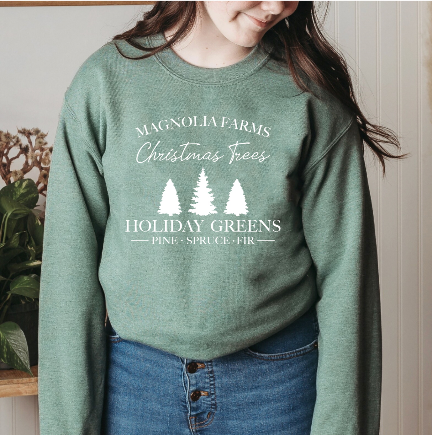 Magnolia Farms Christmas Tree Farms Heather Green Crewneck