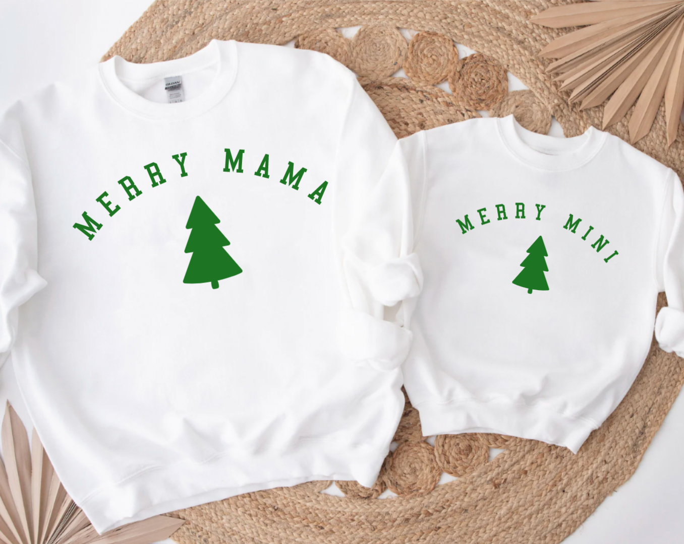 Merry Mama and Merry Mini Matching White Crewnecks