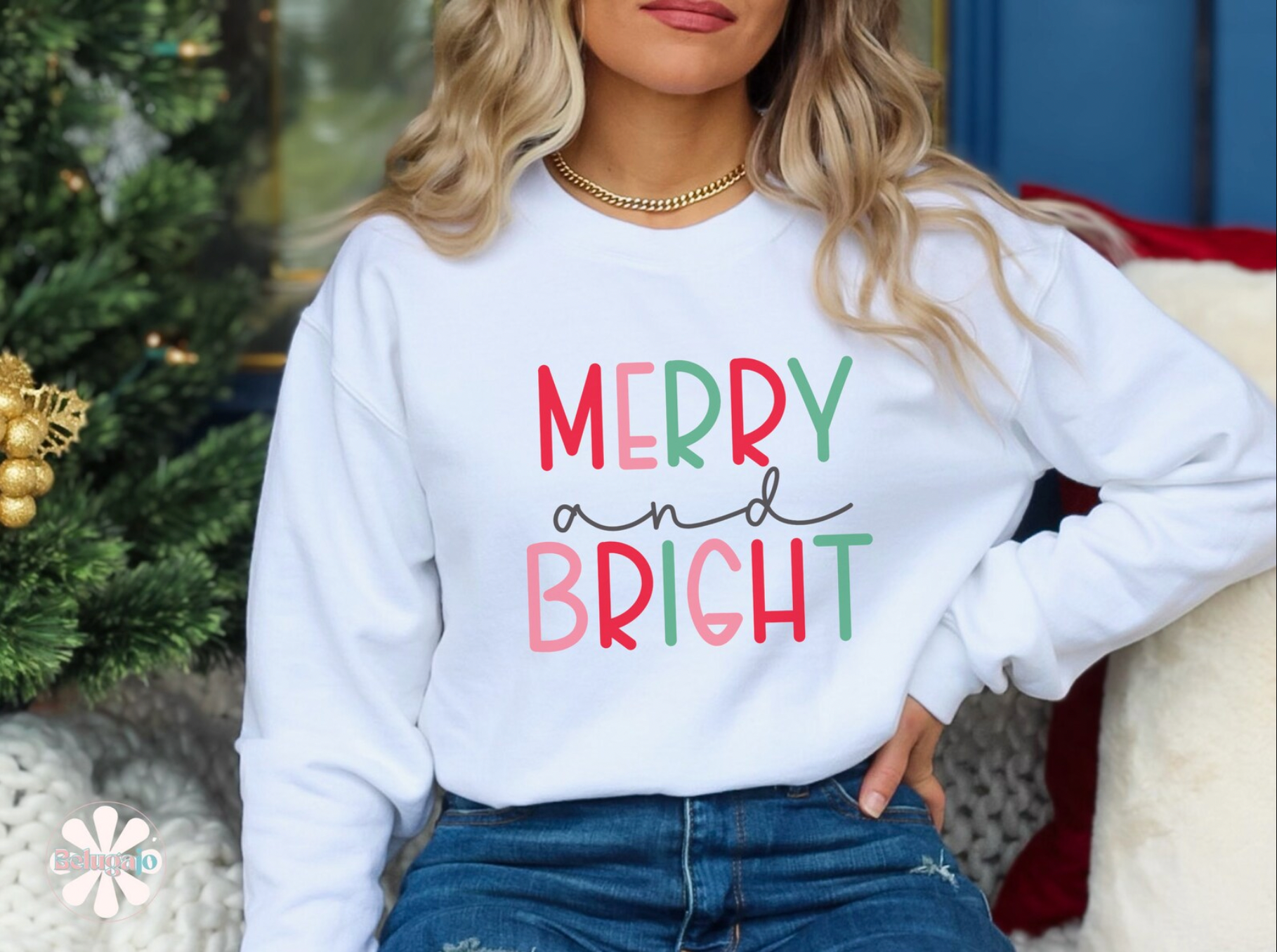 White Merry and Bright Crewneck