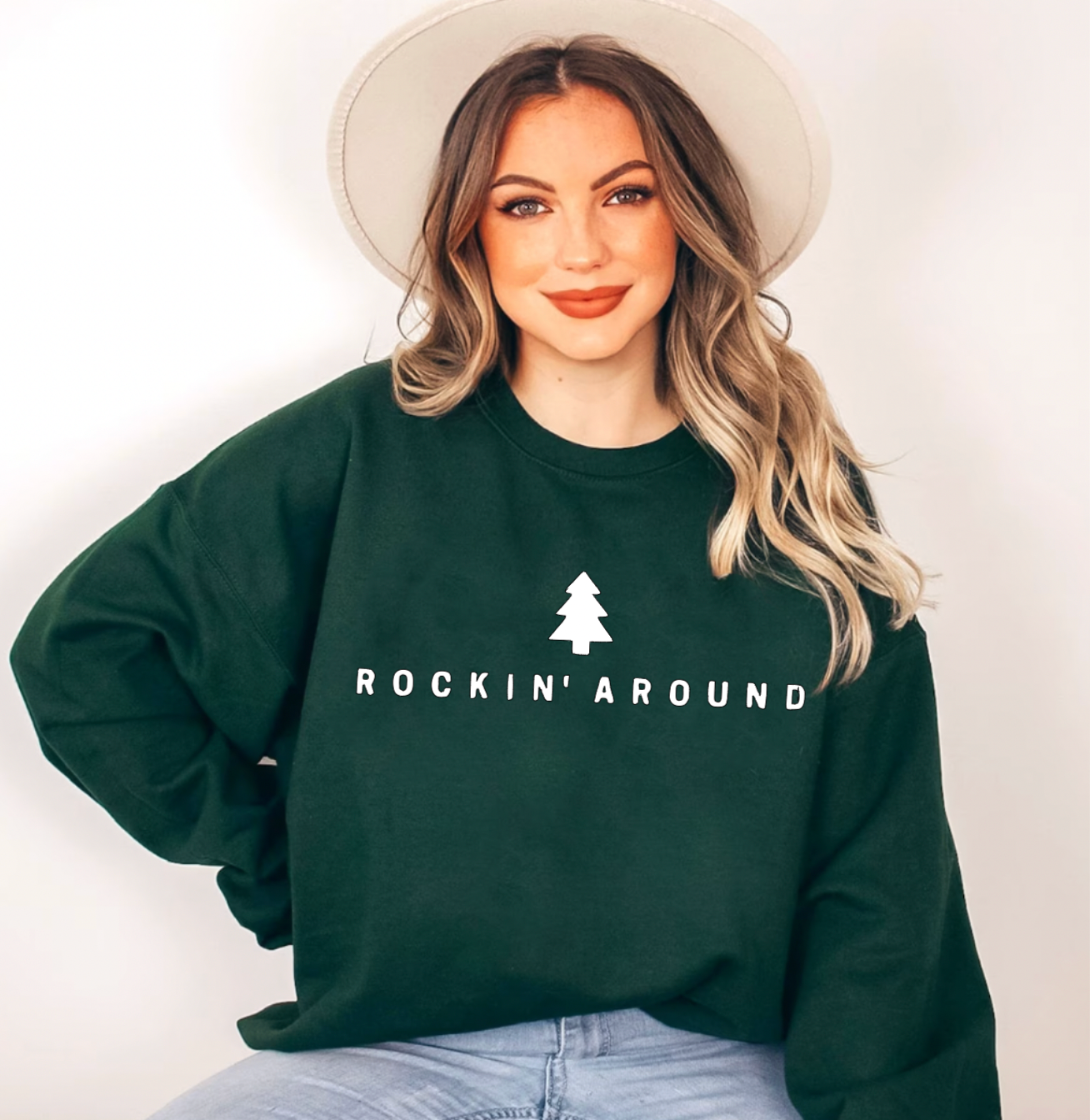 Rockin Around Christmas Tree Green Crewneck
