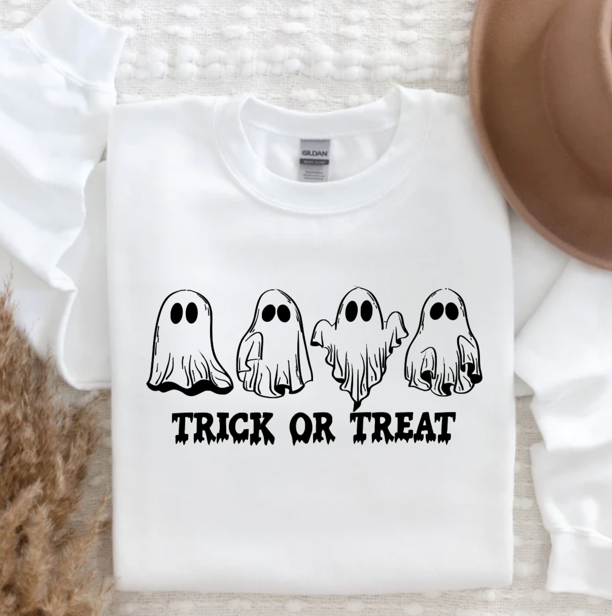 Halloween Trick or Treat Ghost White Crewneck
