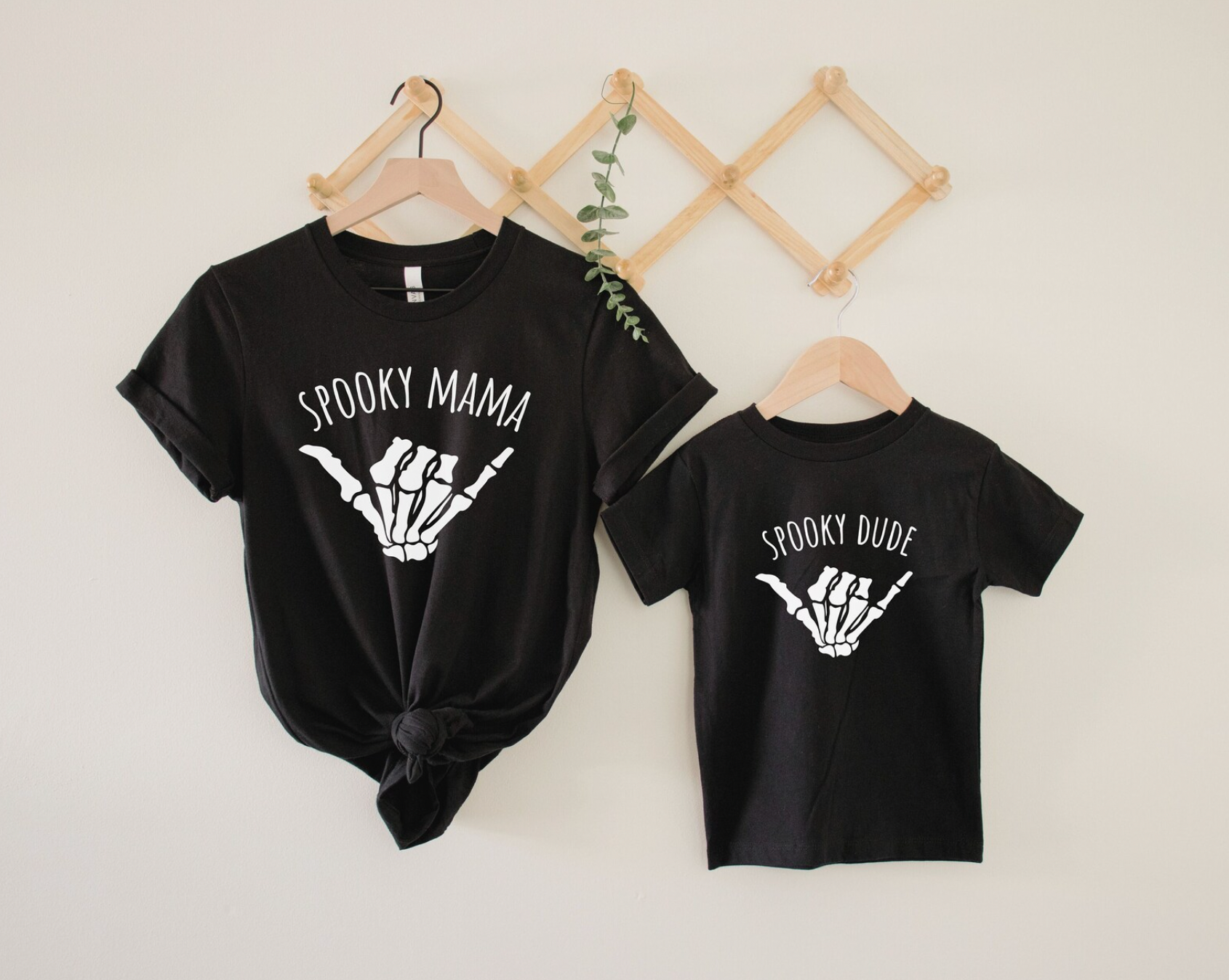 Spooky Mama Spooky Dude Mommy and Me Matching Black Halloween Shirts for Babies, Toddlers, and Kids