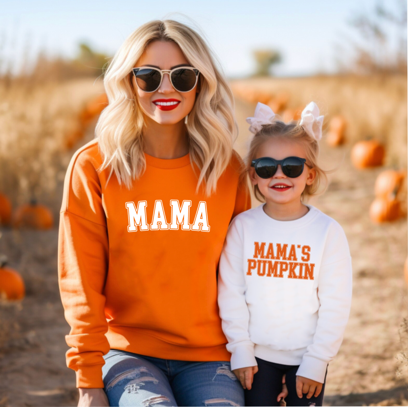 Mama and Mama's Pumpkin Mommy and Me Matching Fall Long Sleeve Crewnecks for Toddlers and Kids