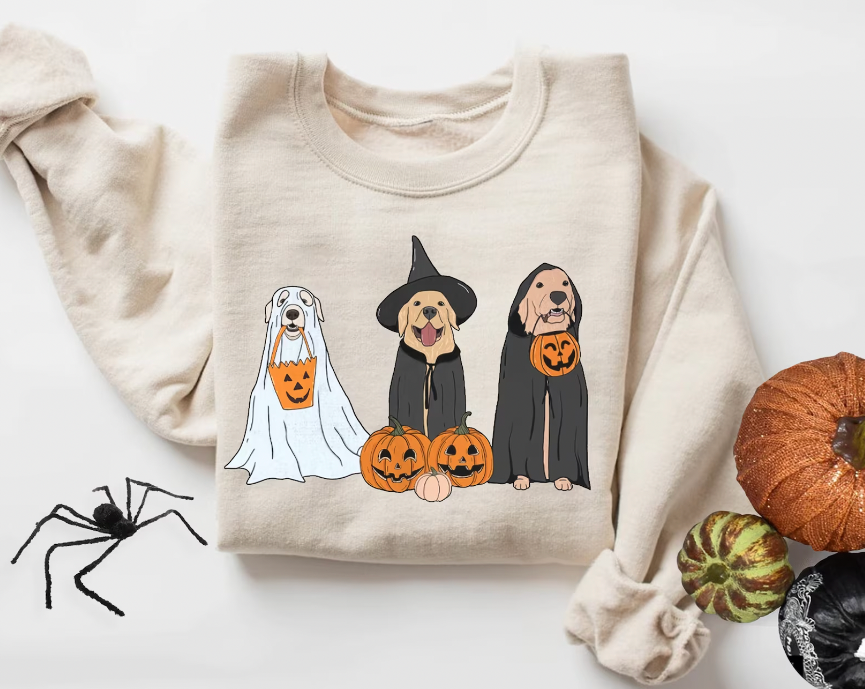 Golden Retriever Halloween Olive Green Crewneck