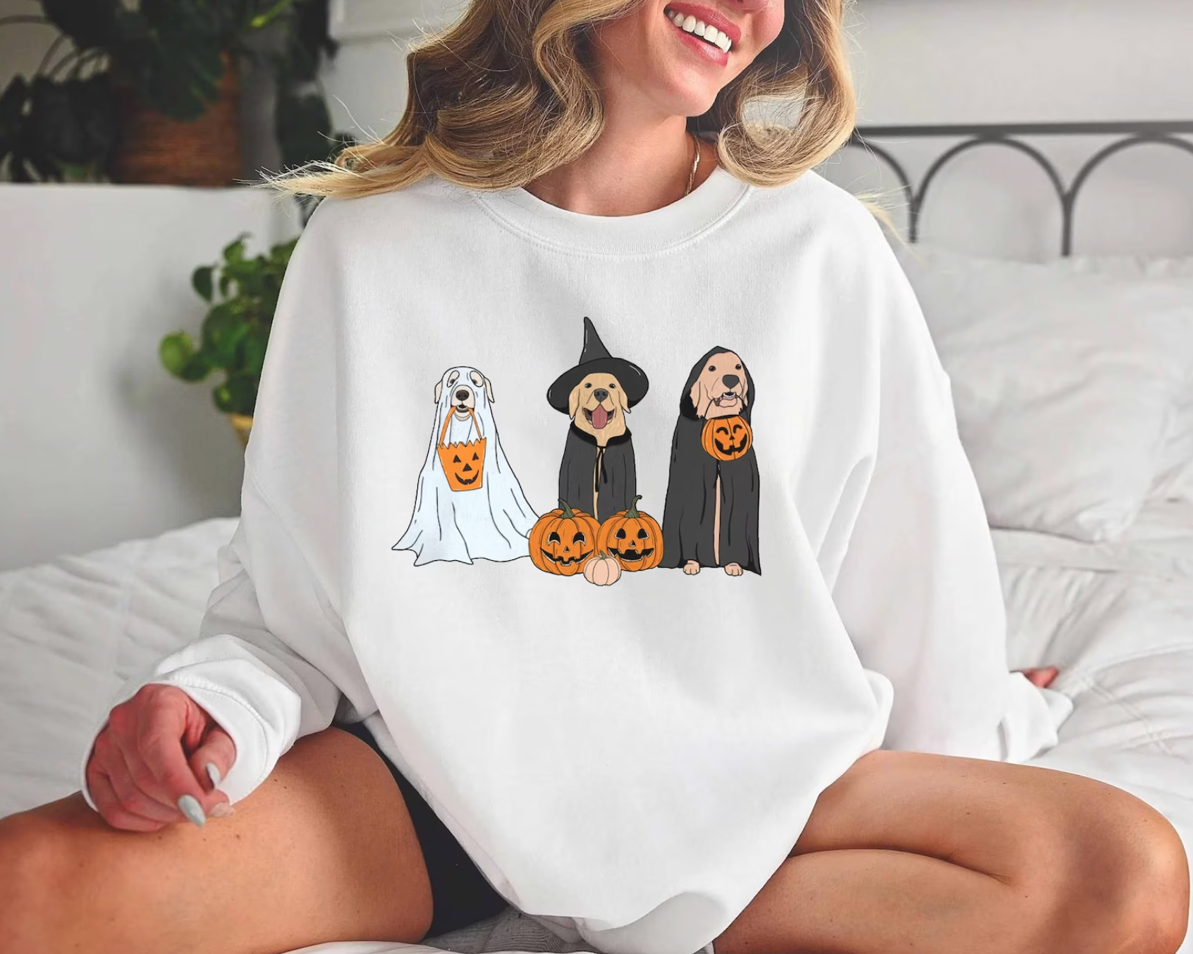 Golden Retriever Halloween Olive Green Crewneck