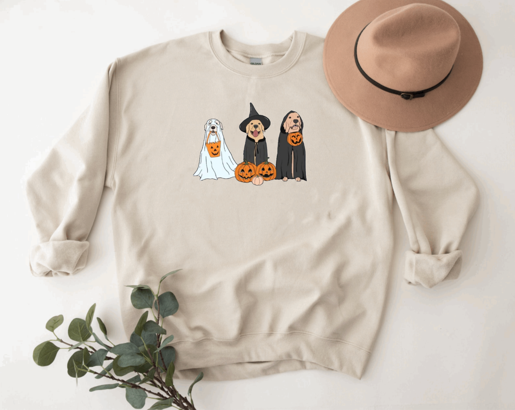 Golden Retriever Halloween Olive Green Crewneck