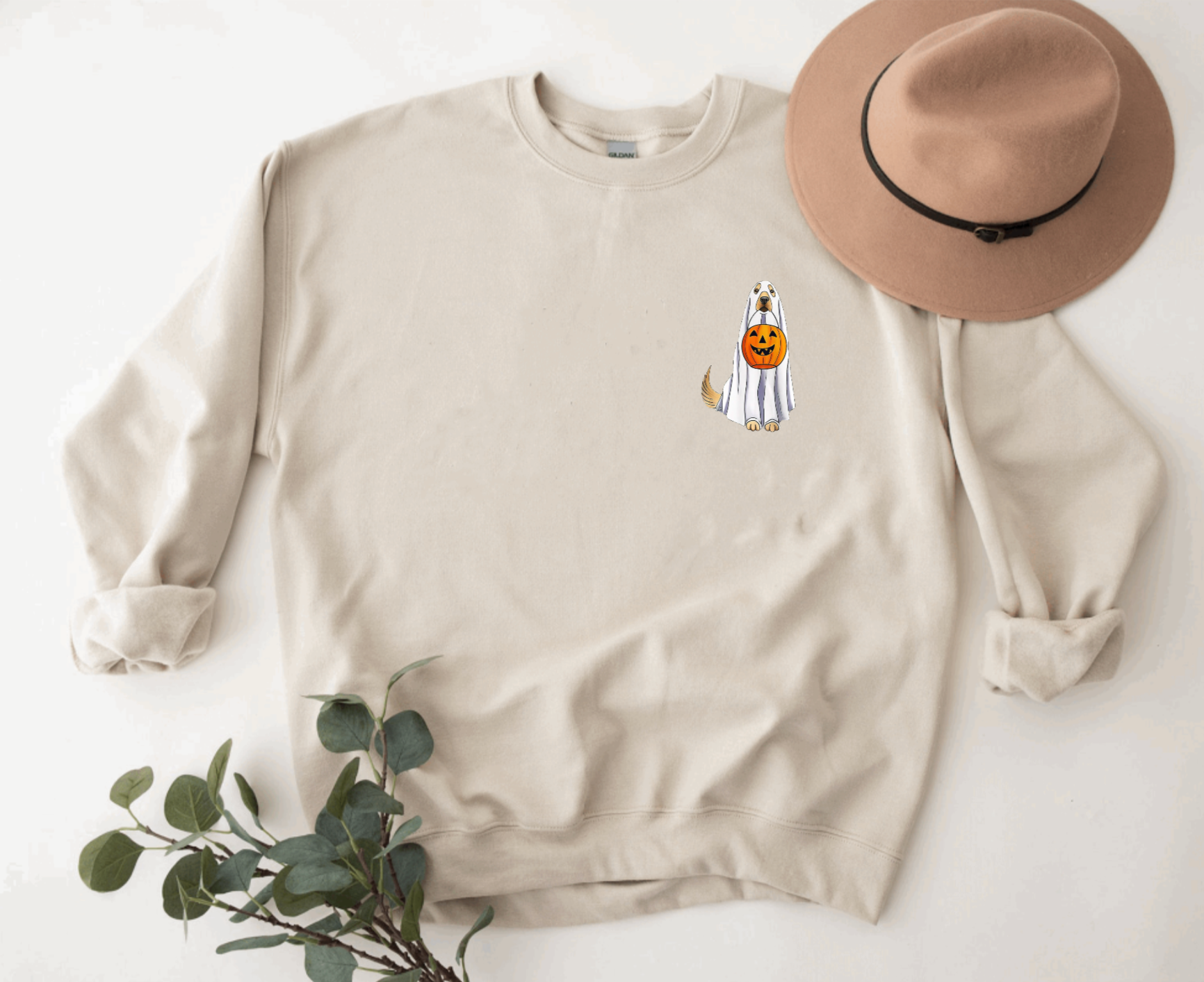 Golden Retriever Halloween Tan or Olive Green Crewneck