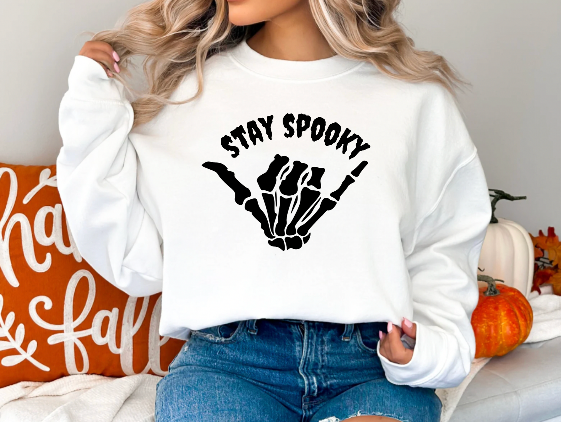 Stay Spooky White Halloween Crewneck