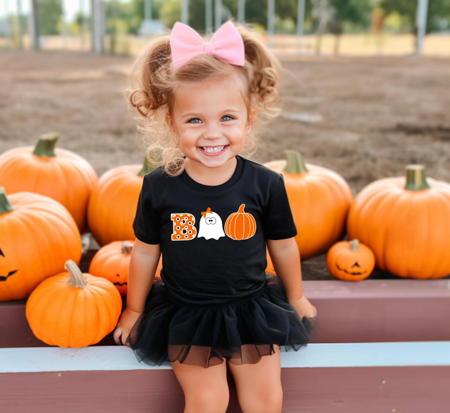 Boo Ghost Pumpkin Halloween Black Shirt for Toddlers