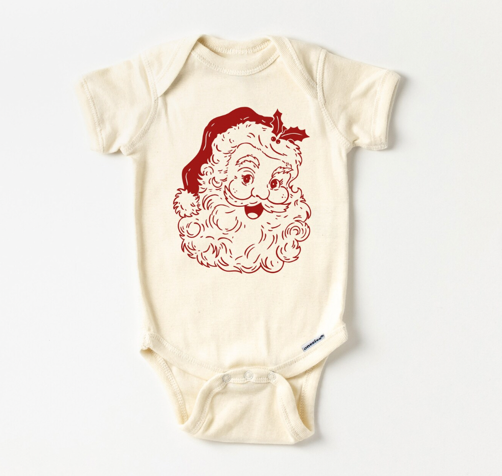 Vintage Santa Christmas Natural Bodysuit for Babies