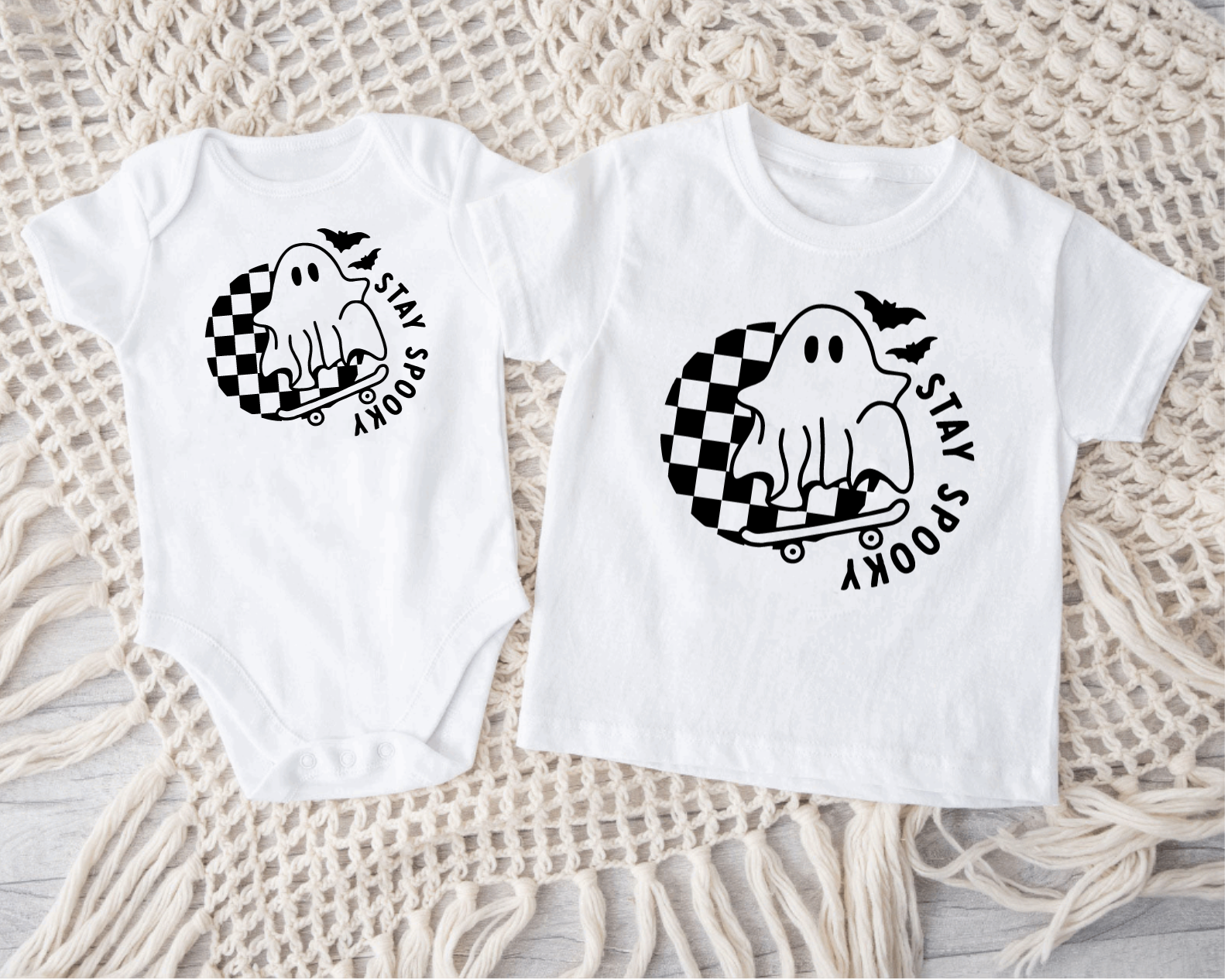 Spooky Vibes Matching Halloween White Shirts for Babies, Toddlers, and Kids