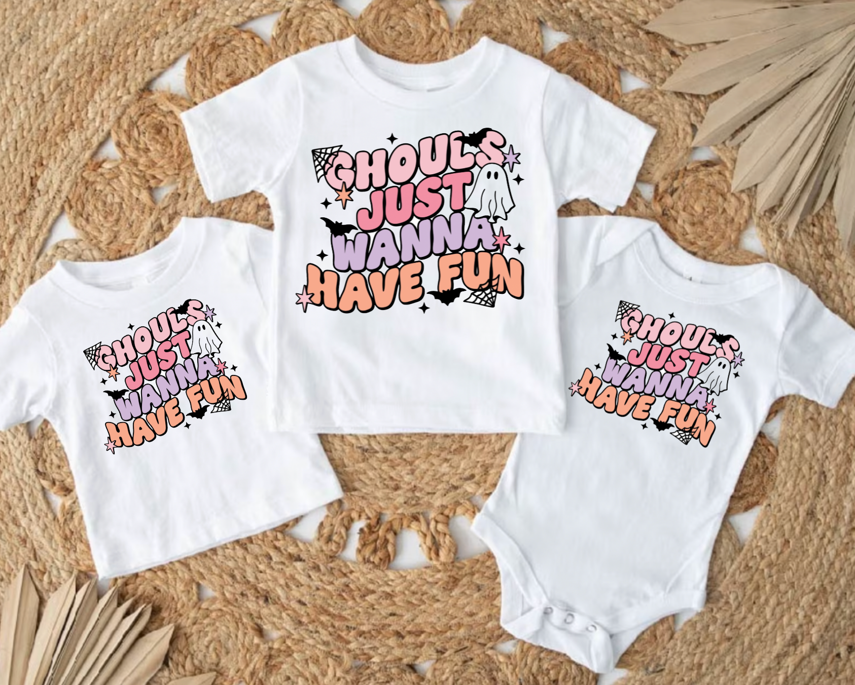 Ghouls Just Wanna Have Fun Matching Halloween White Shirts for Babies, Toddlers, and Kids