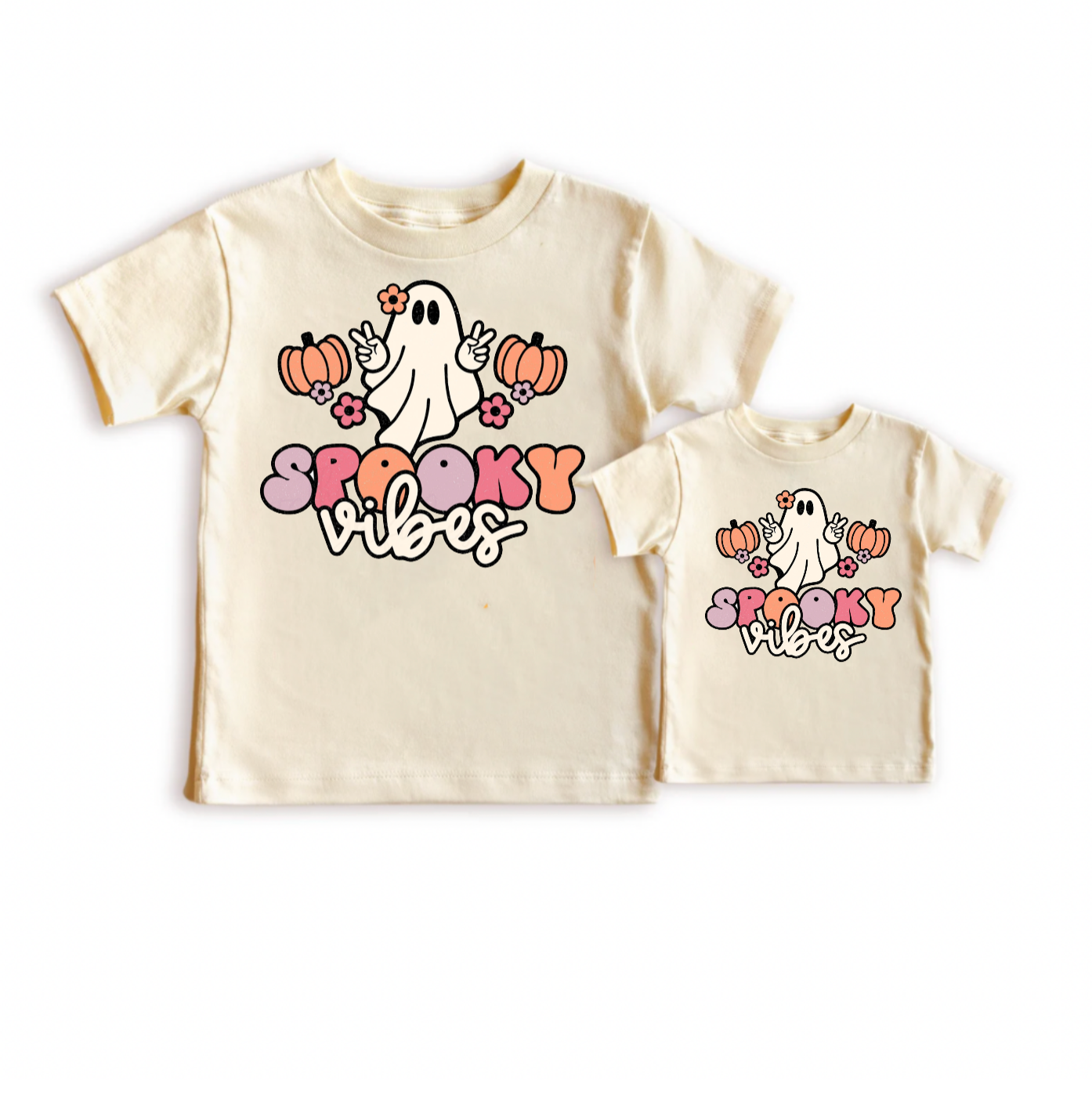 Spooky Vibes Sibling Matching Halloween Natural Tees