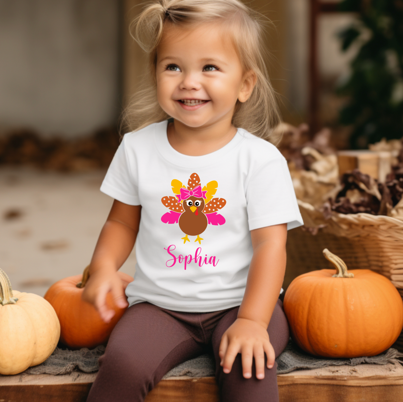 Personalized Fall Turkey White Thanksgiving Shirt