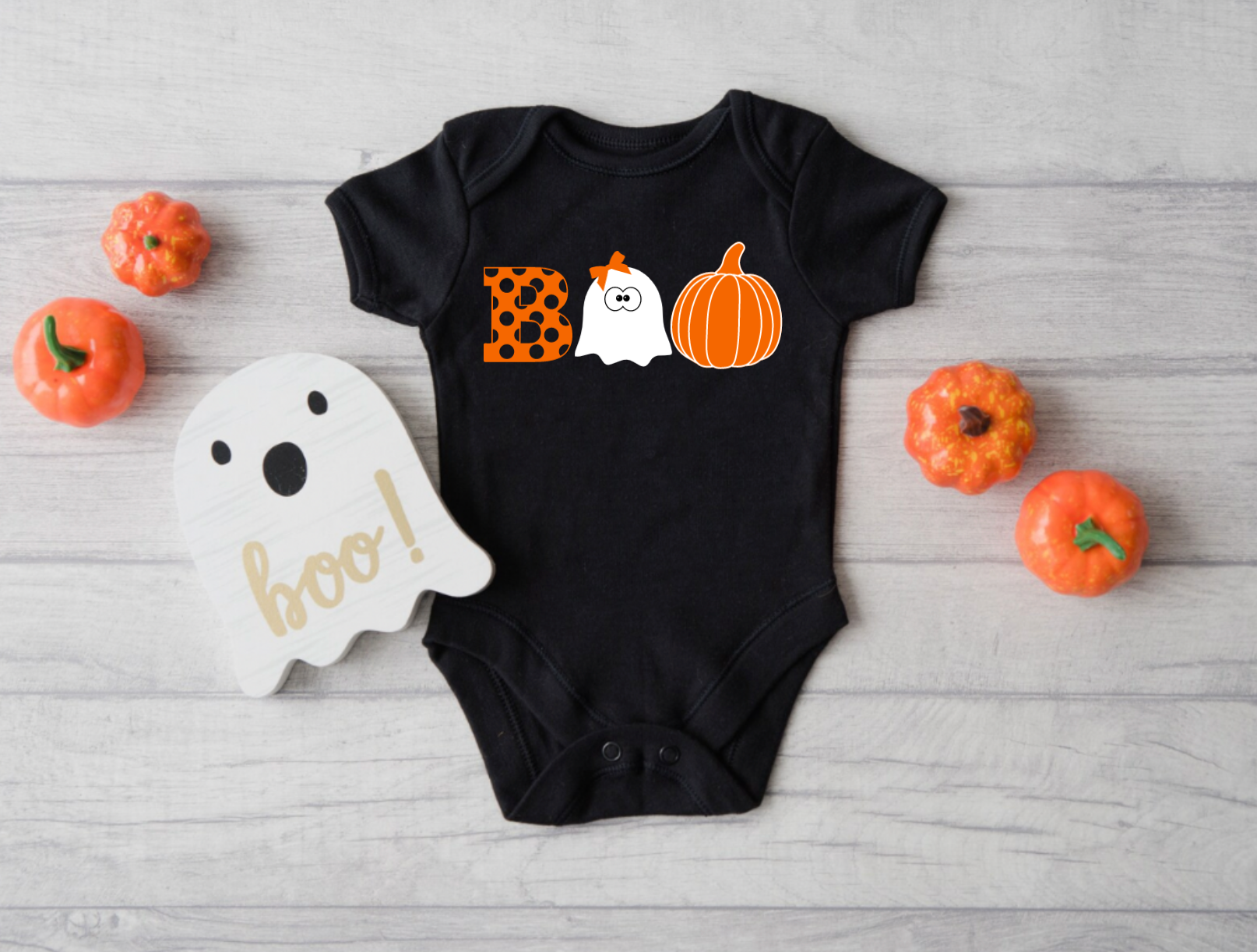 Black Boo Ghost Pumpkin Halloween Bodysuit