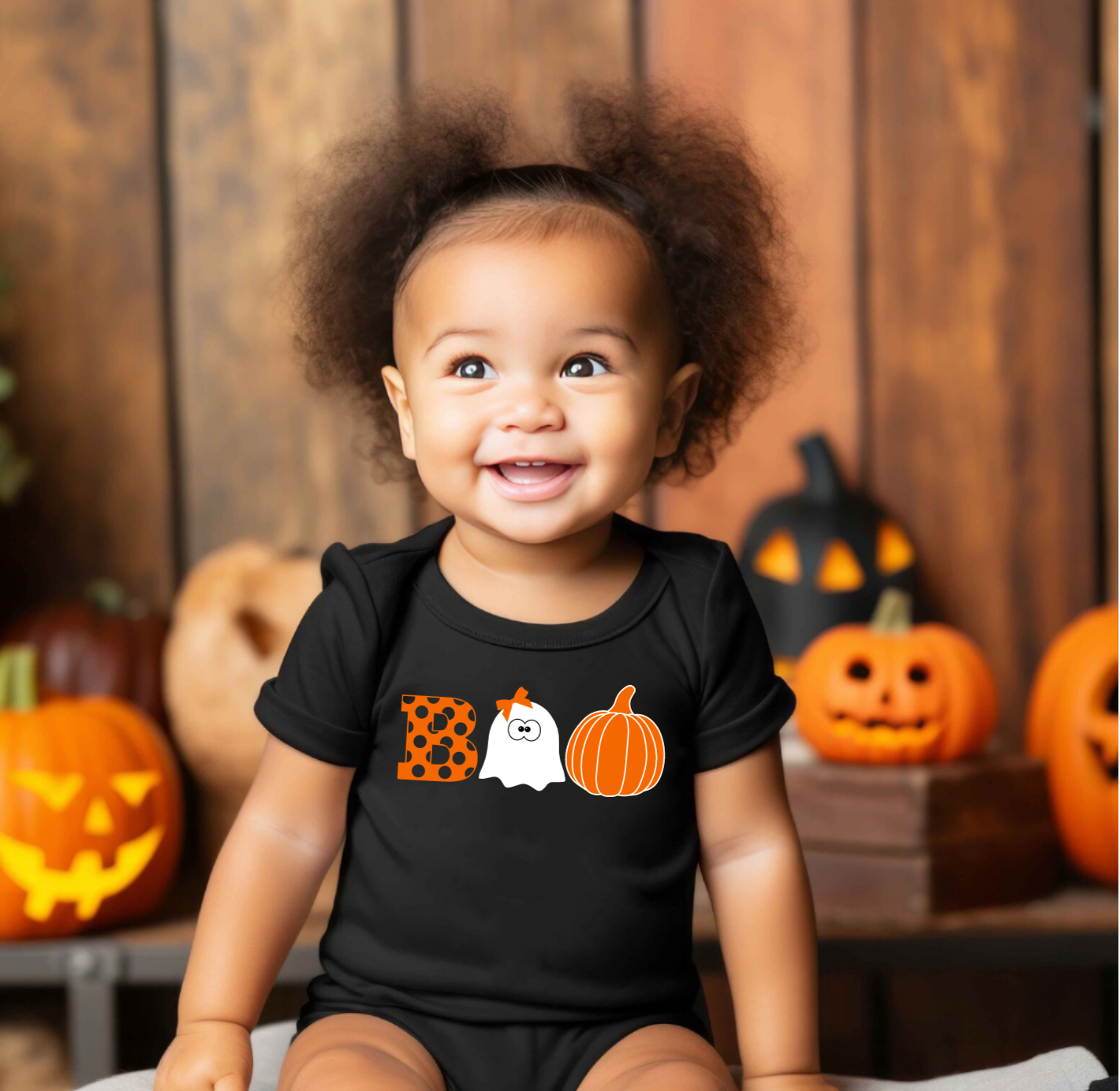 Black Boo Ghost Pumpkin Halloween Bodysuit