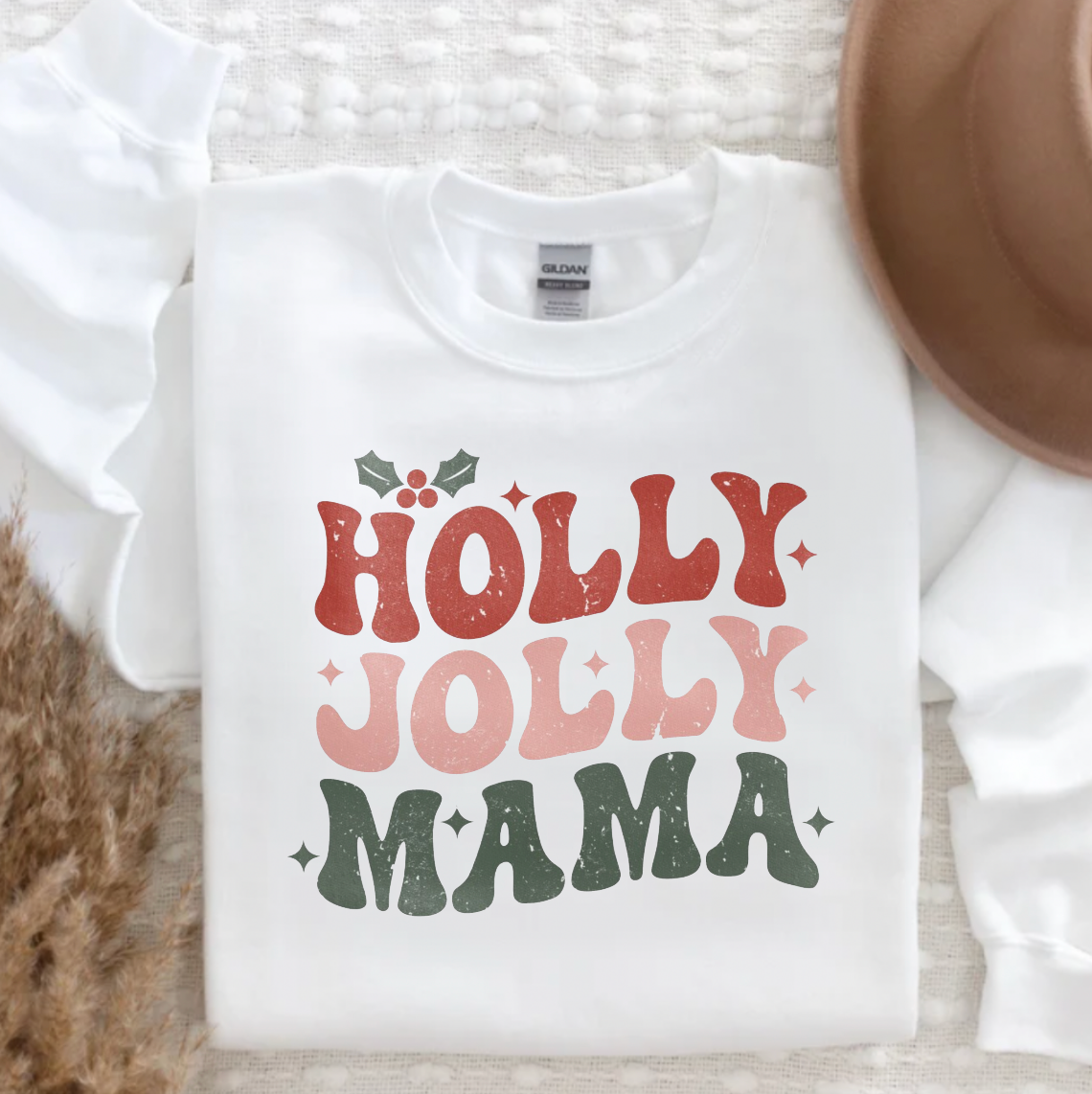 Holly Jolly Mama Christmas White Crewneck