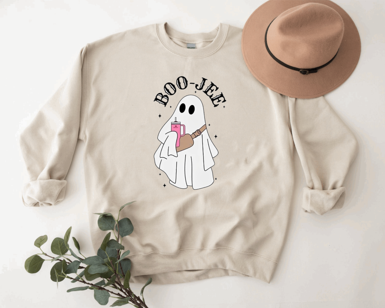 Boo-jee Ghost Halloween Tan Crewneck