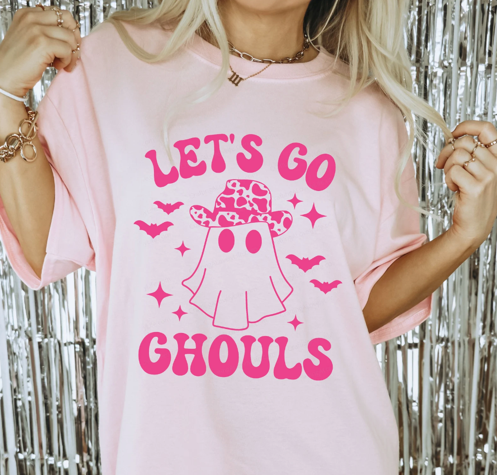 Lets Go Ghouls Ghost Halloween Pink Shirt