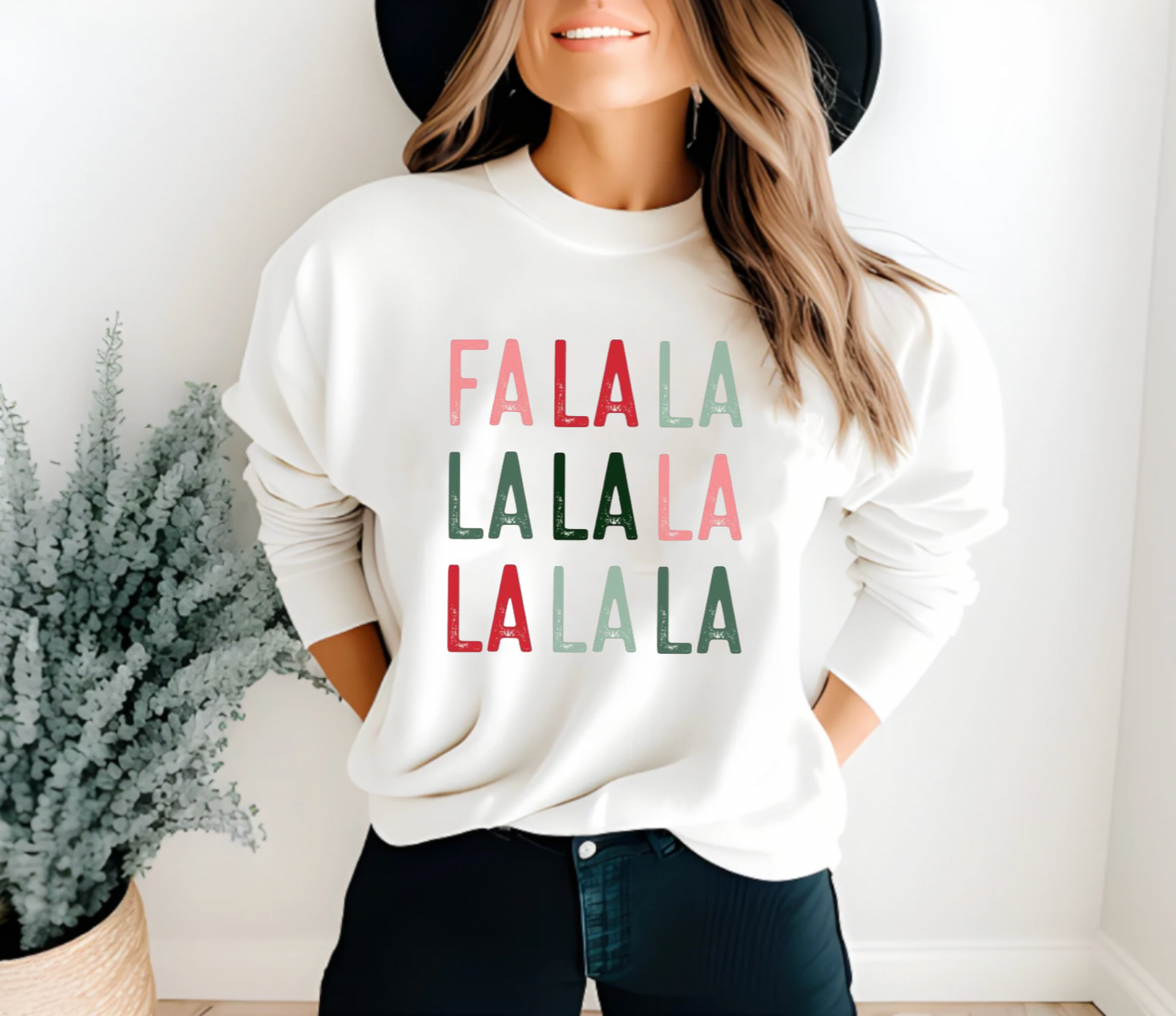 Fa La La La La White Christmas Crewneck