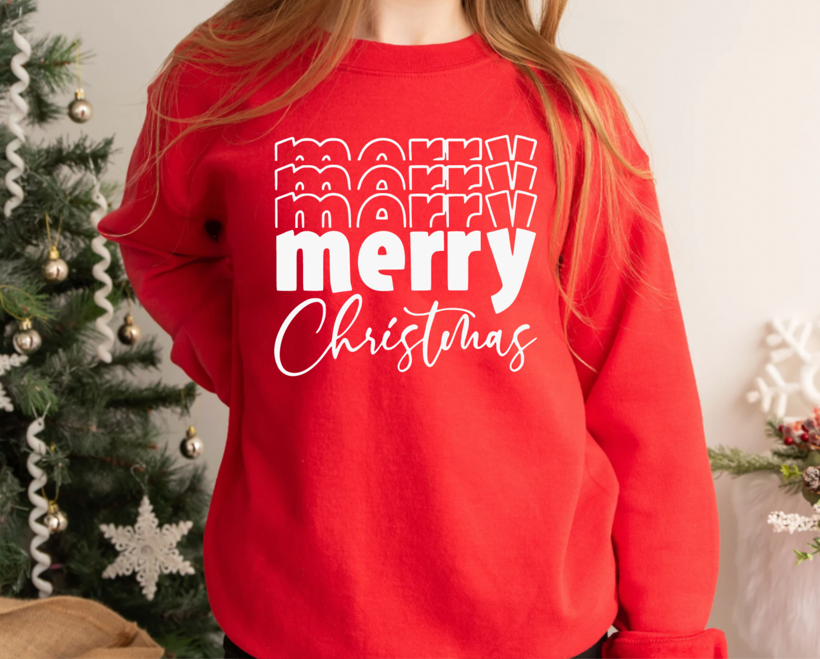 Merry Christmas Red Retro Crewneck