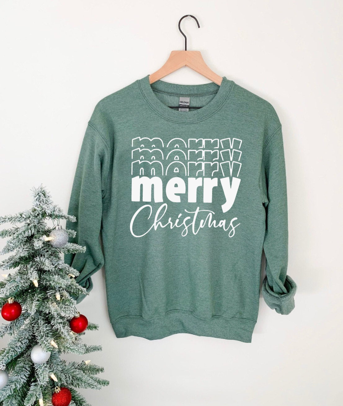 Merry Christmas Green Retro Crewneck