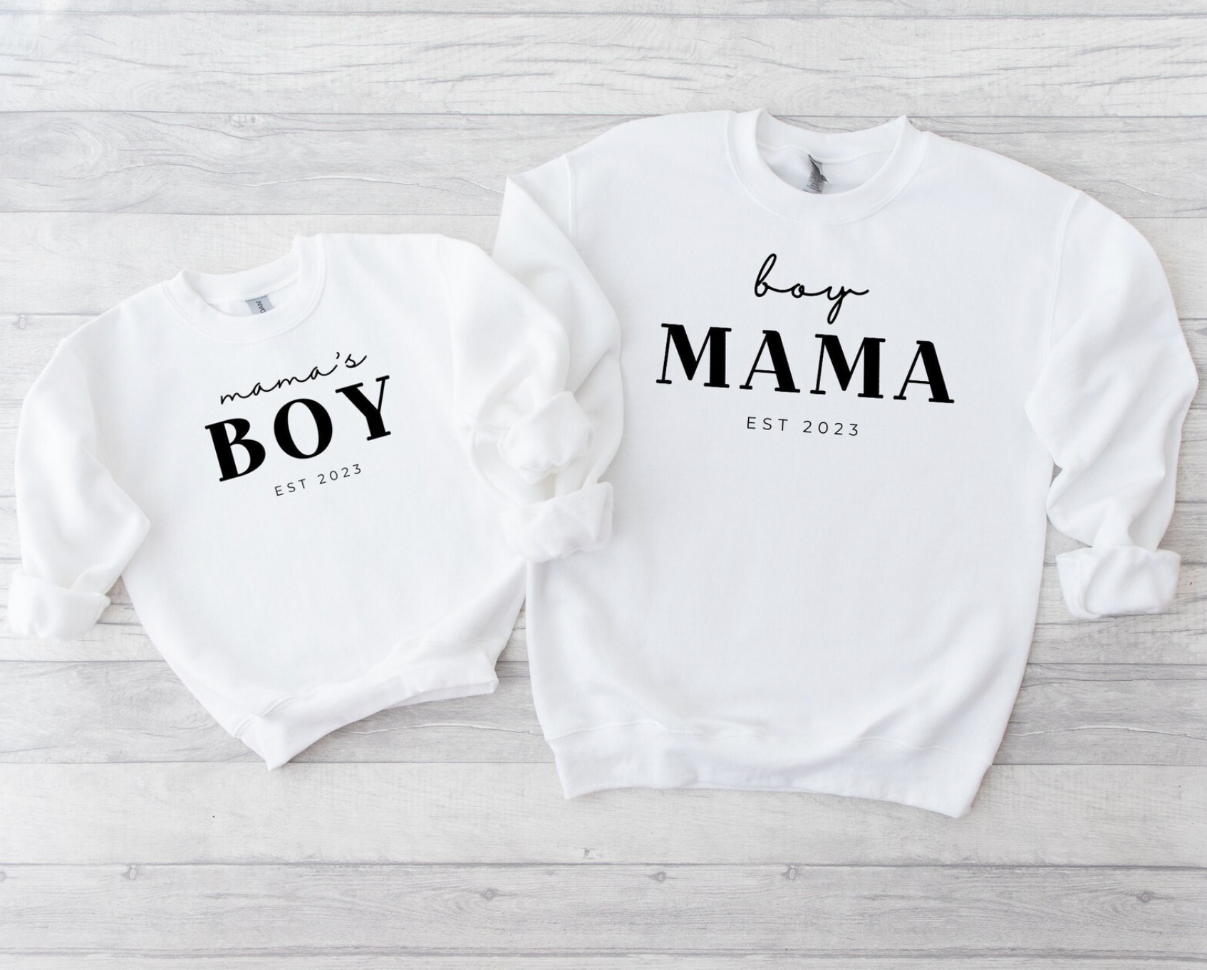 Boy Mama and Mamas Boy Matching White Crewnecks