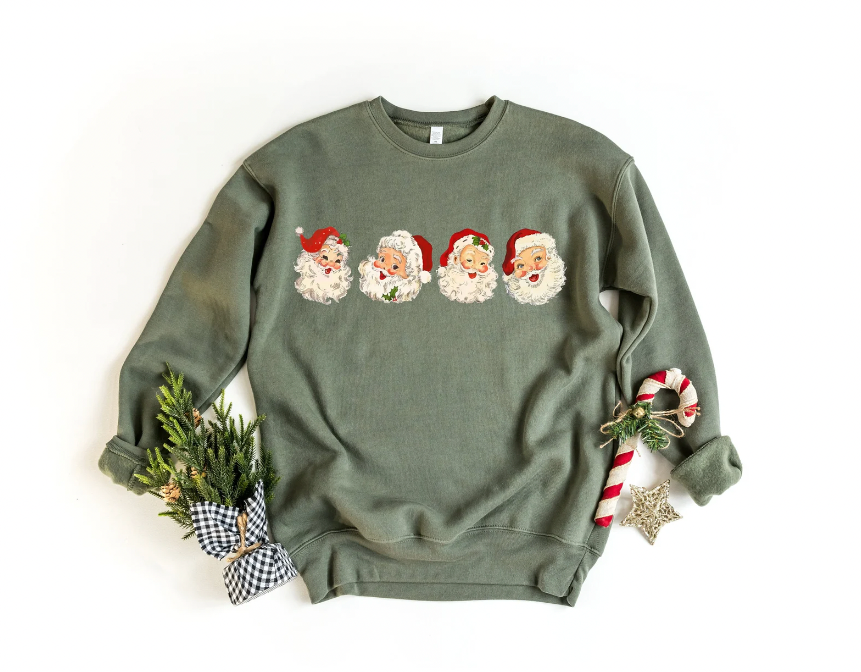 Olive Green Vintage Santa Crewneck
