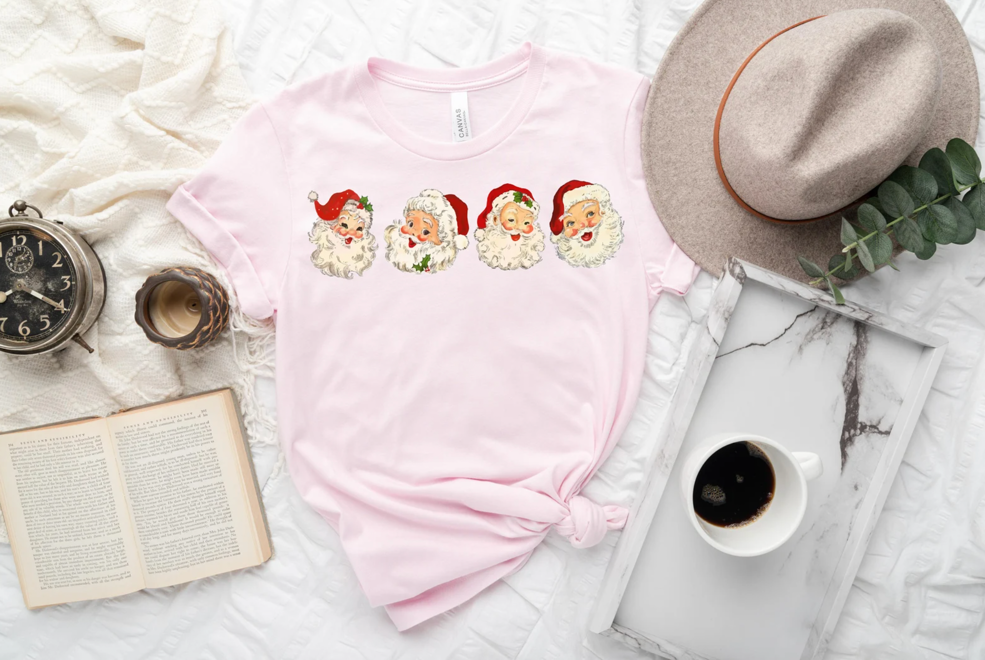 Vintage Santa Pink Christmas Tree Tee