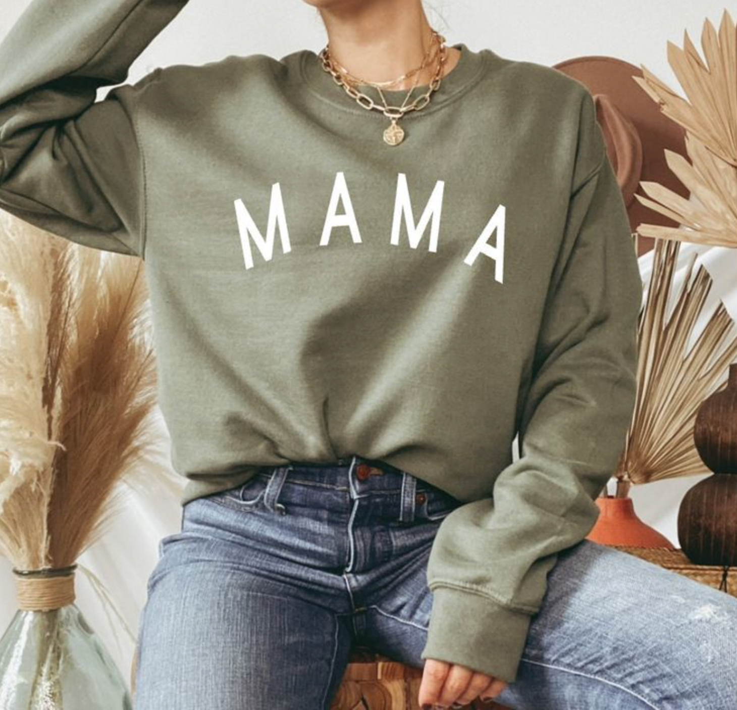 Mama Olive Green Crewneck