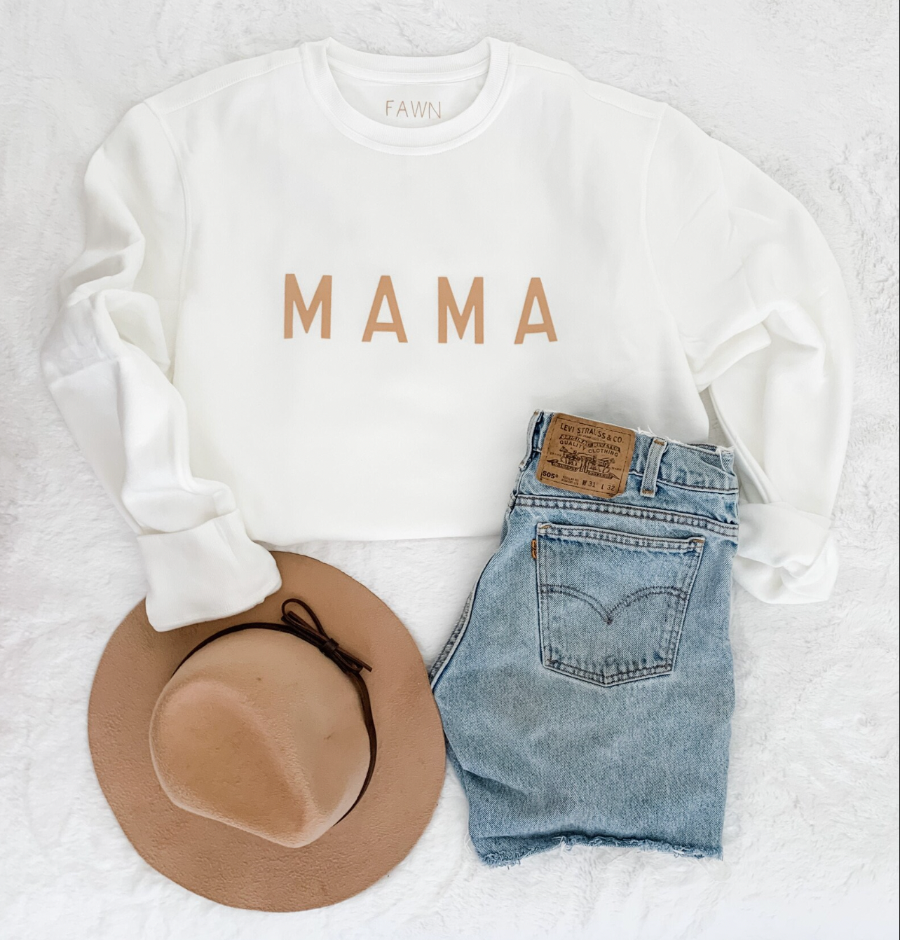 Mama White and Tan Crewneck