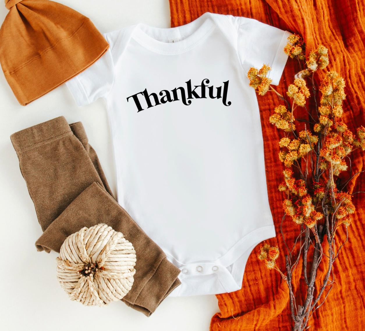 Thankful Fall Thanksgiving White Short Sleeve Bodysuit for Babies