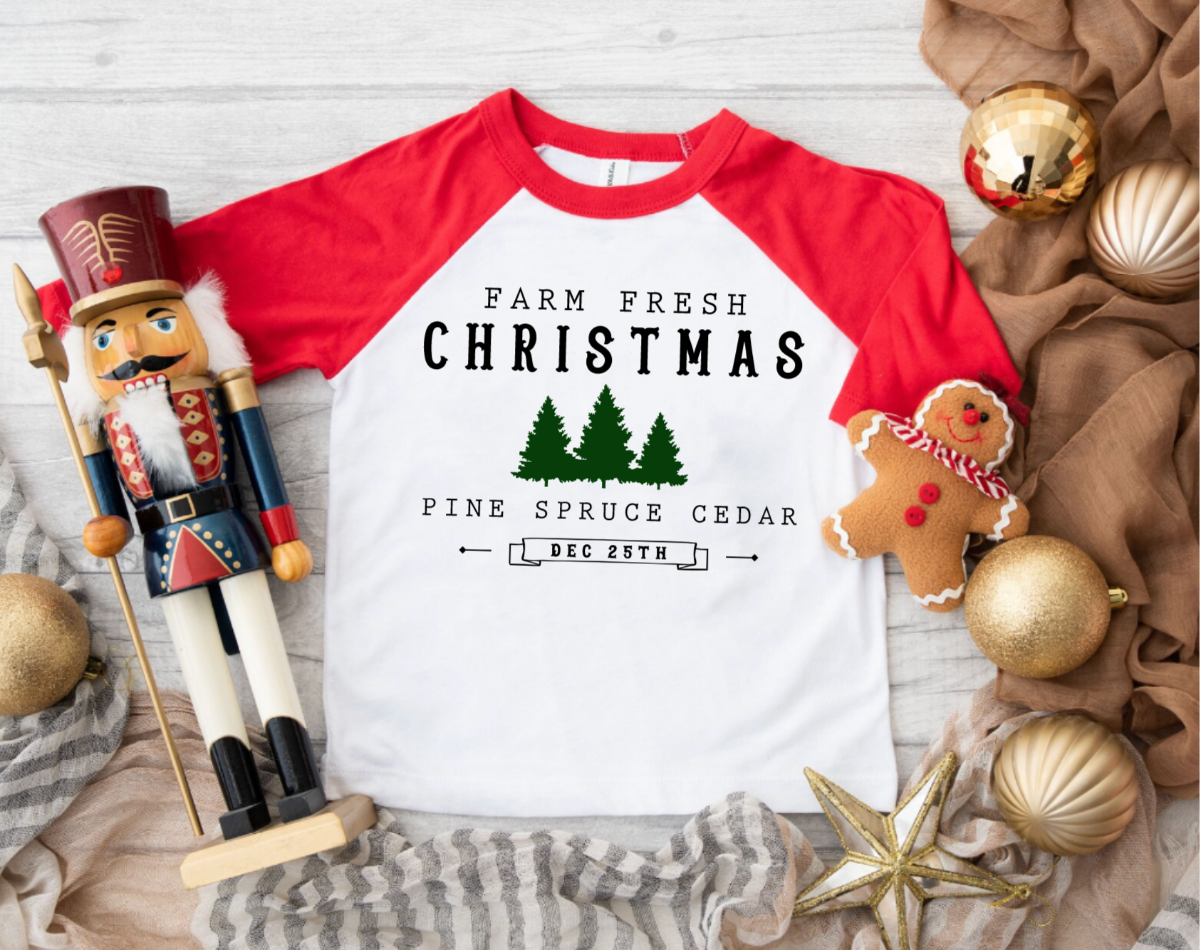 Farm Fresh Christmas Tree Raglan Baseball Length Shirt for Toddlers