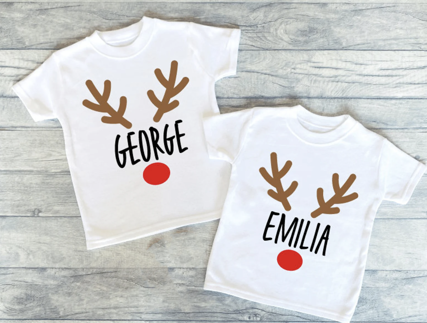 Personalized Christmas Reindeer Matching Shirts for Infants, Toddlers, and Kids