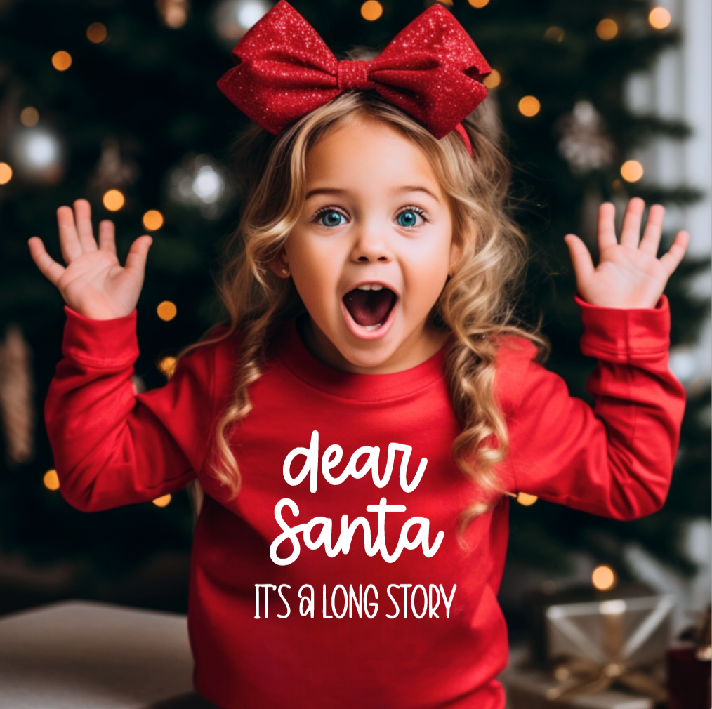 Dear Santa Its a Long Story Red Long Sleeve Shirt for Kids