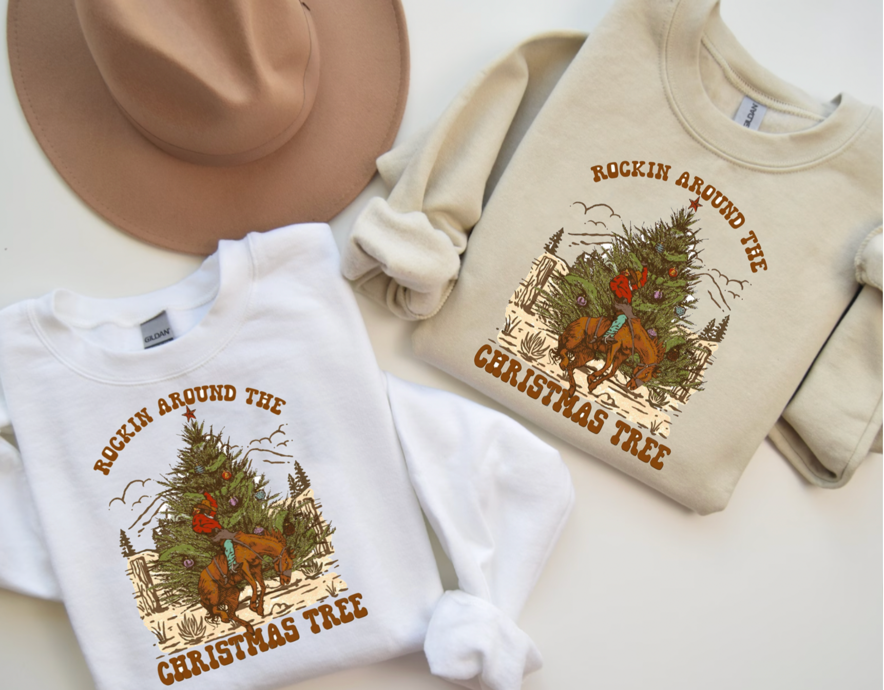 Rockin Around the Christmas Tree Country Tan or White Crewneck