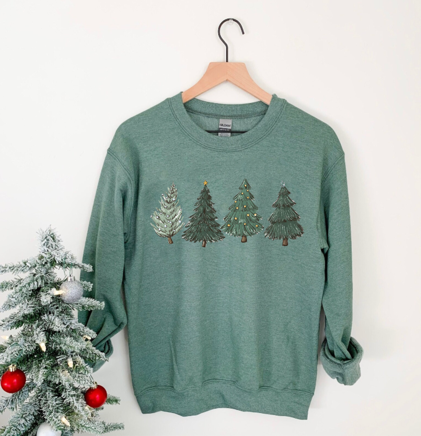 Christmas Tree Heather Green Crewneck