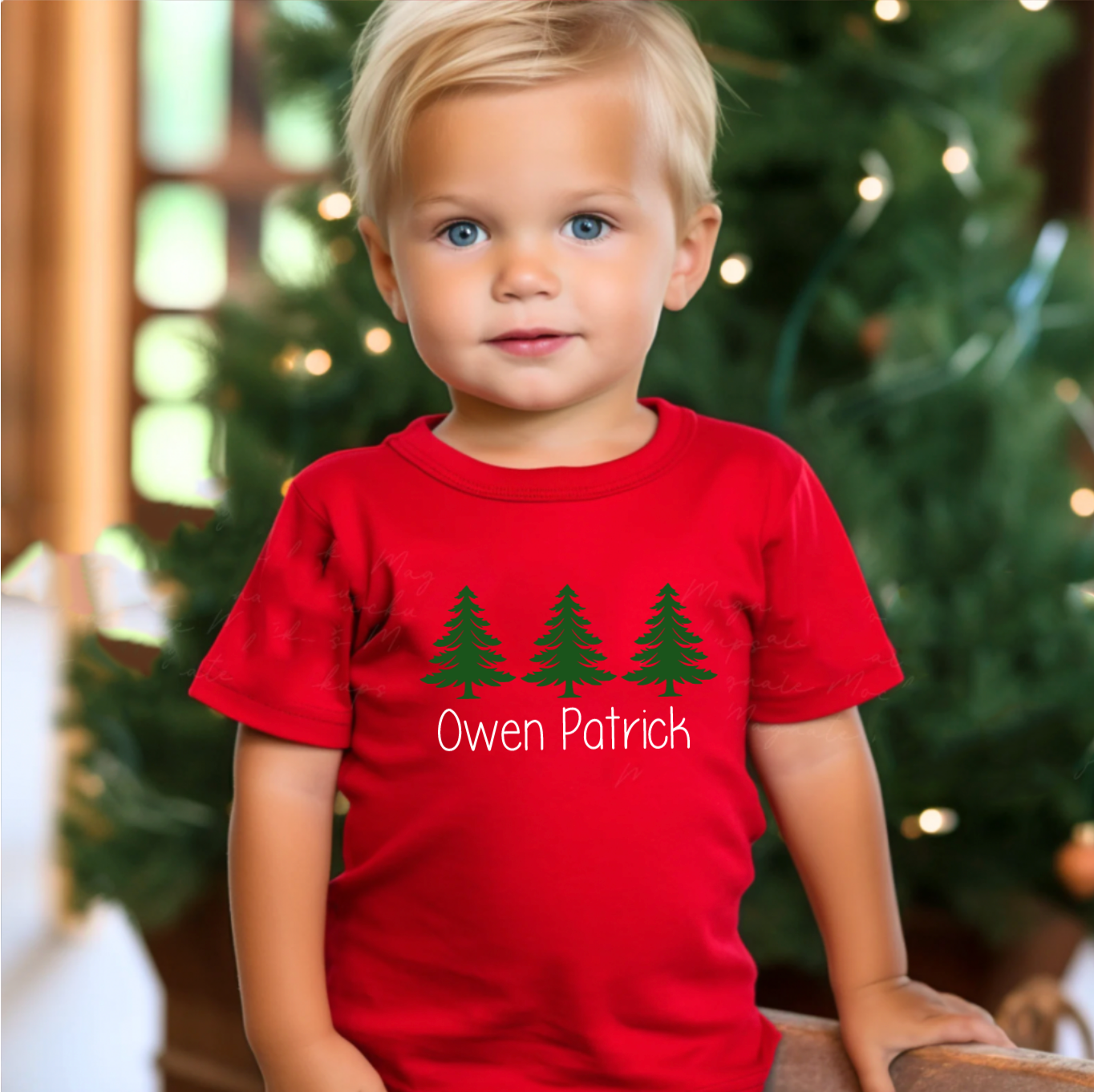 Personalized Red Christmas Tree Shirt for Toddlers