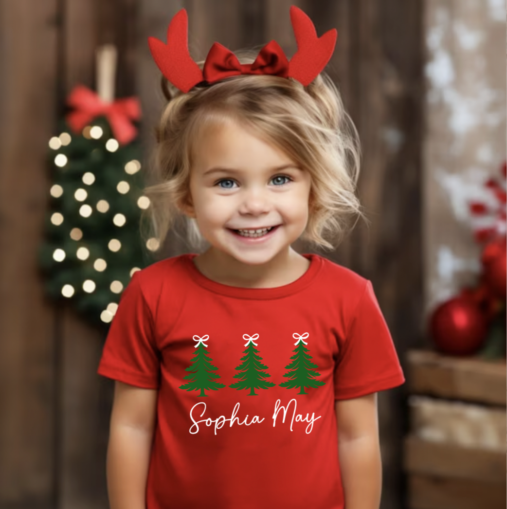 Personalized Red Christmas Tree Shirt for Toddlers