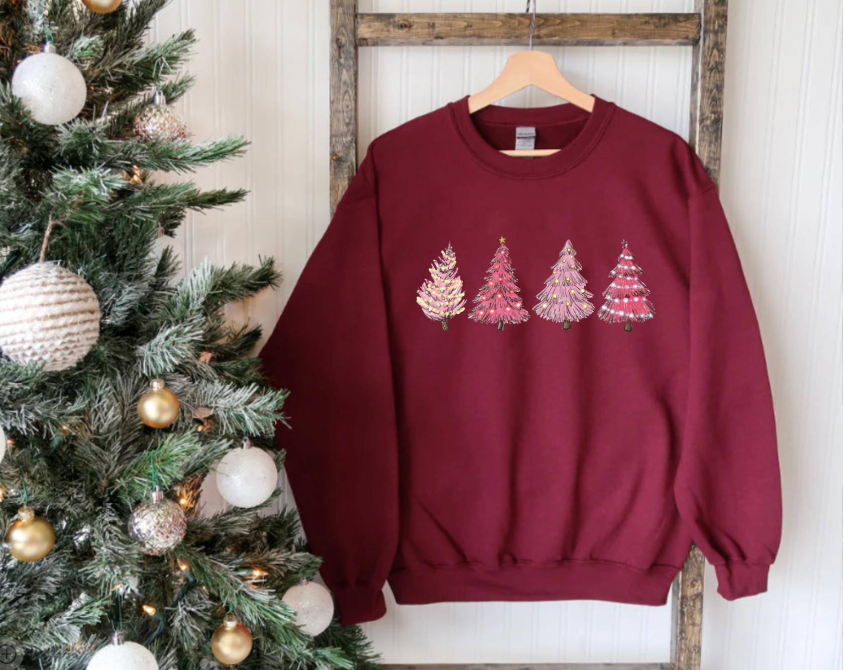 Maroon Christmas Tree Christmas Crewneck