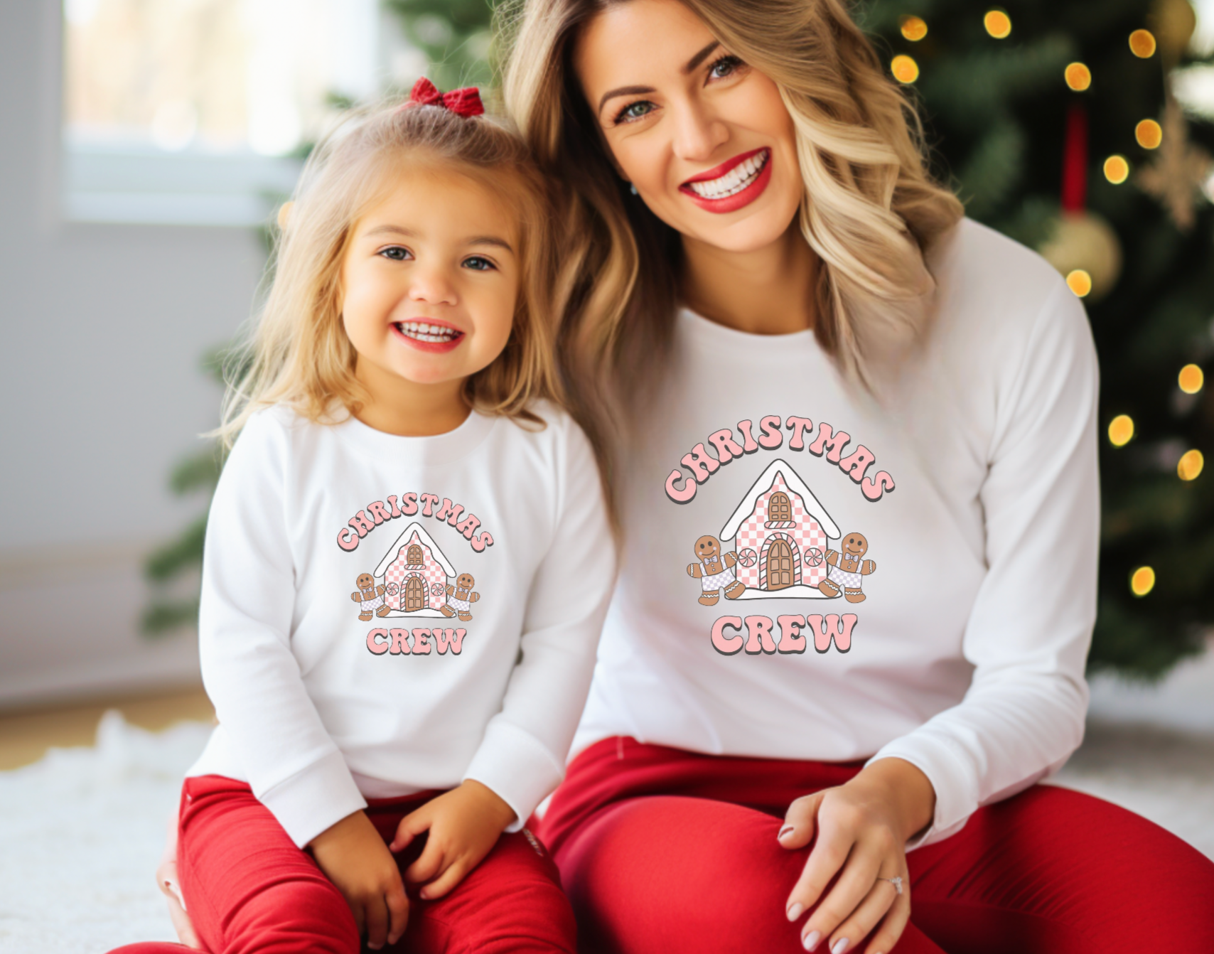 Matching Family Christmas Crew Gingerbread House White Shirts