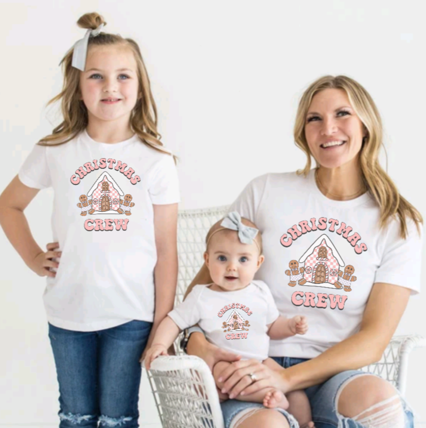 Matching Family Christmas Crew Gingerbread House White Shirts