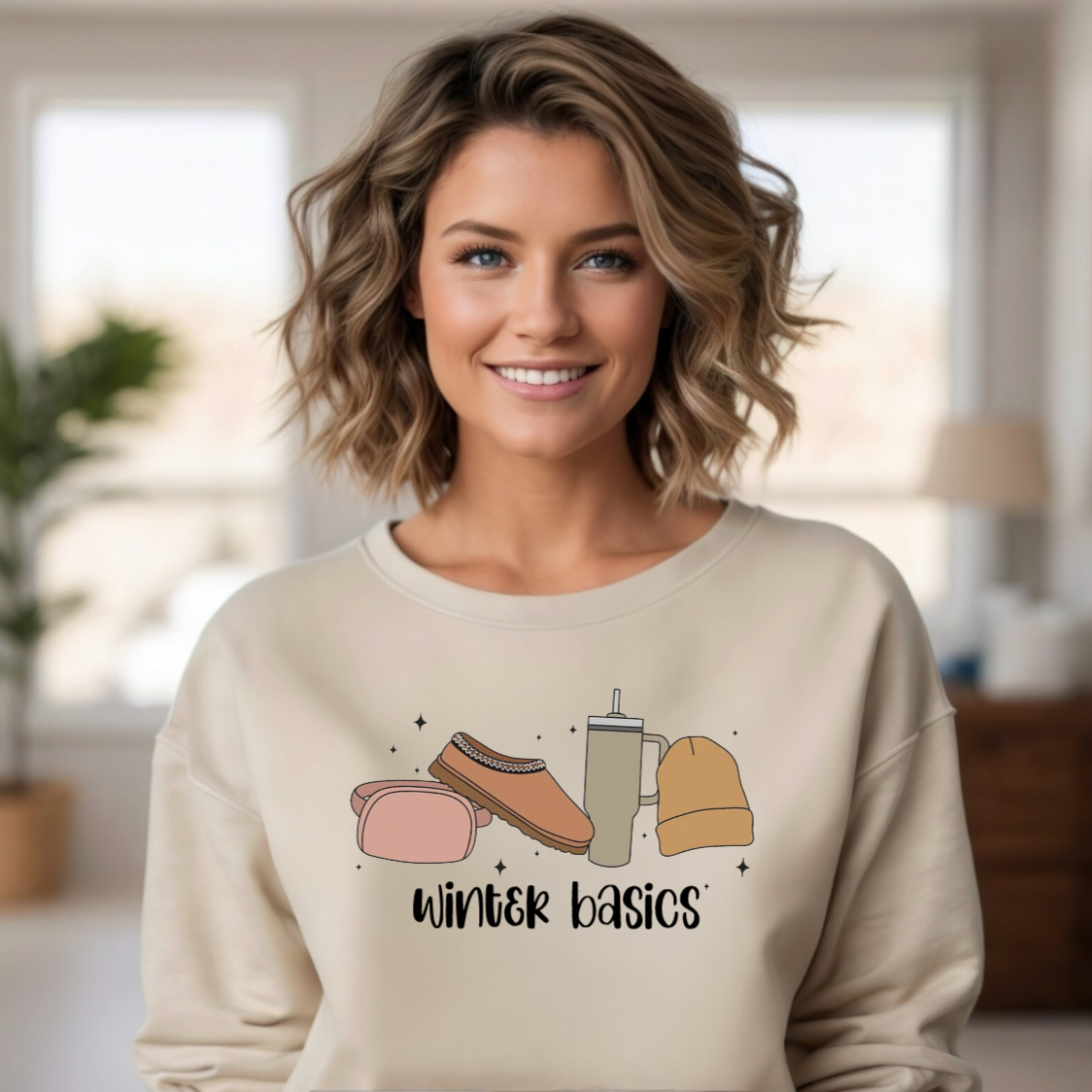 Winter Basics Tan Trendy Crewneck
